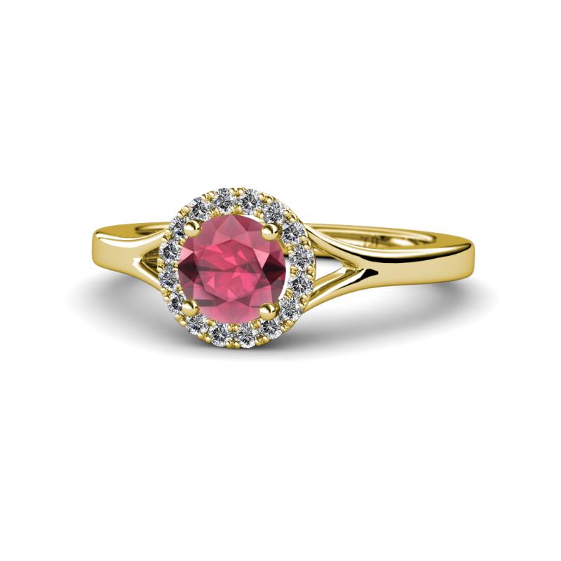 Lyneth Desire Rhodolite Garnet and Diamond Halo Engagement Ring 