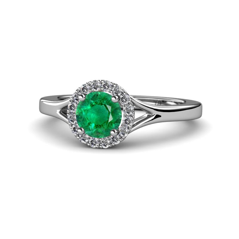 Lyneth Desire Emerald and Diamond Halo Engagement Ring 