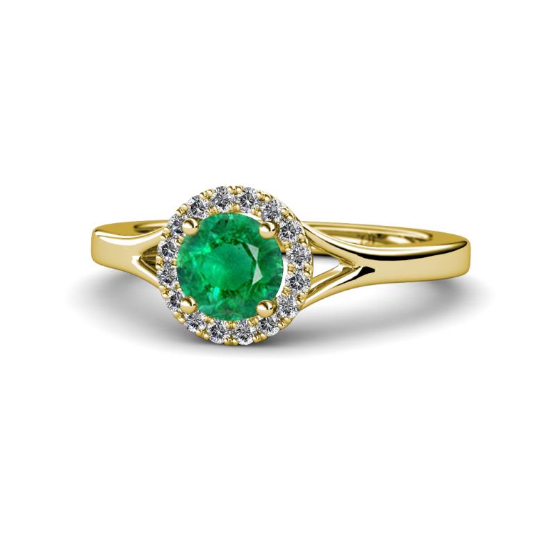 Lyneth Desire Emerald and Diamond Halo Engagement Ring 