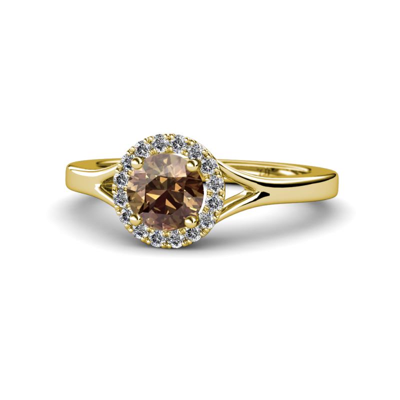 Lyneth Desire Smoky Quartz and Diamond Halo Engagement Ring 