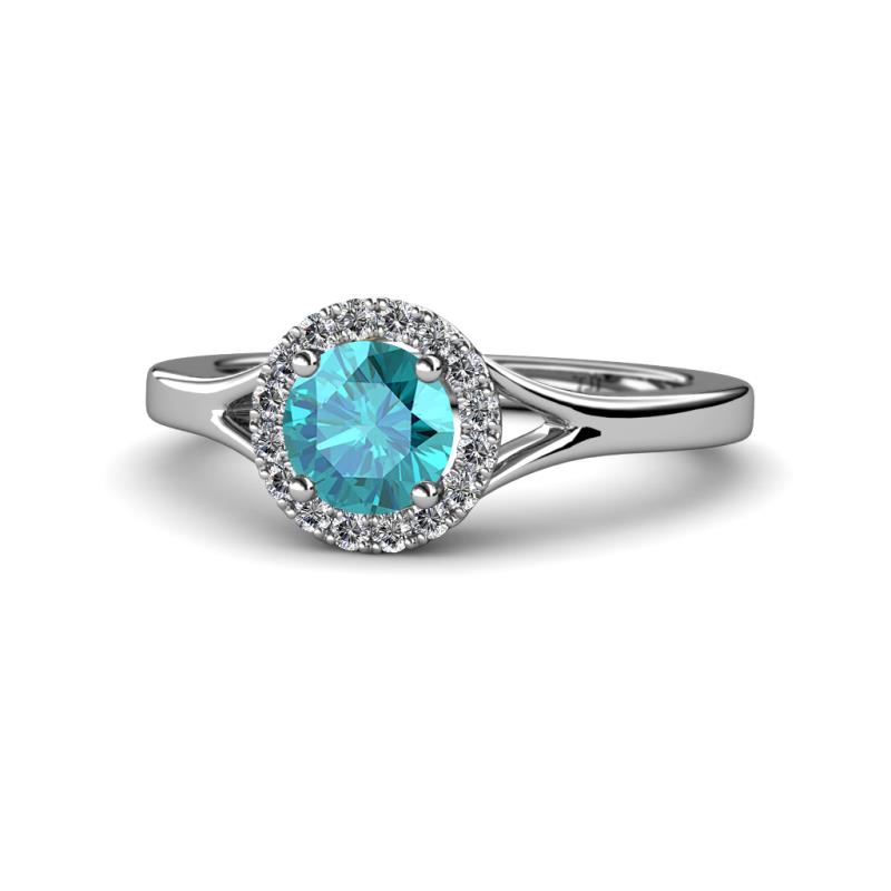 Lyneth Desire London Blue Topaz and Diamond Halo Engagement Ring 