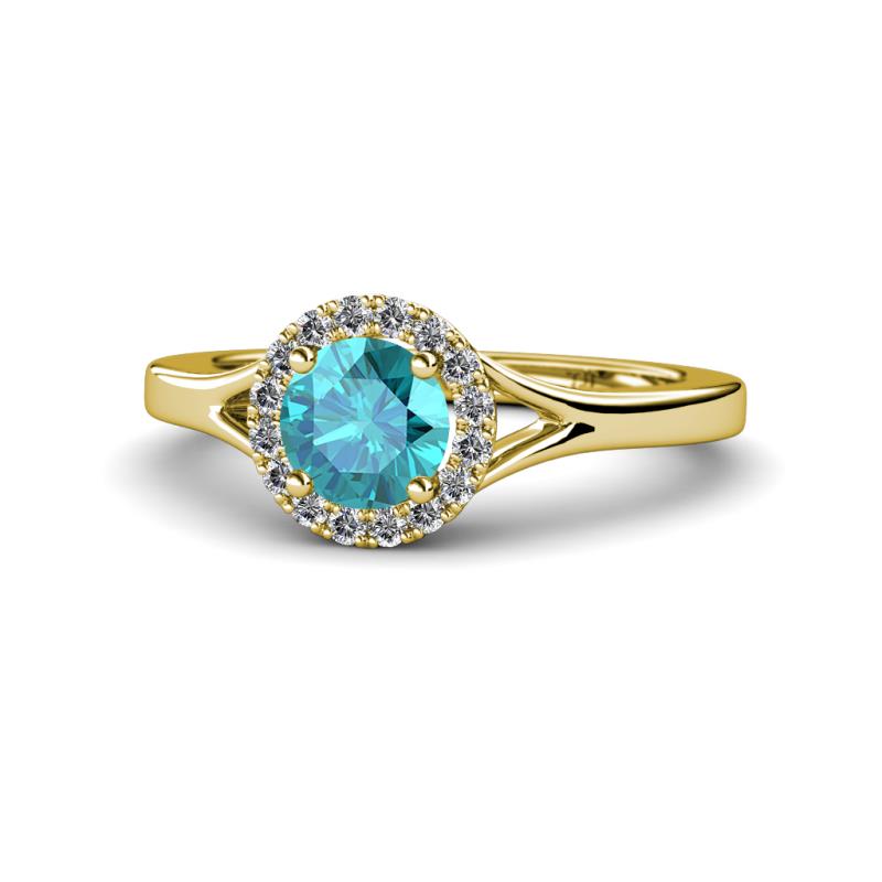 Lyneth Desire London Blue Topaz and Diamond Halo Engagement Ring 