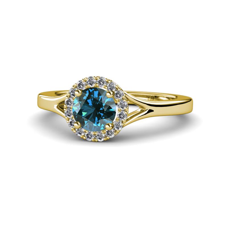 Lyneth Desire Blue and White Diamond Halo Engagement Ring 