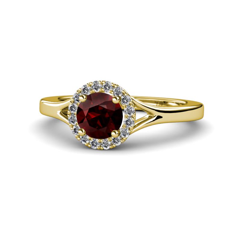 Lyneth Desire Red Garnet and Diamond Halo Engagement Ring 