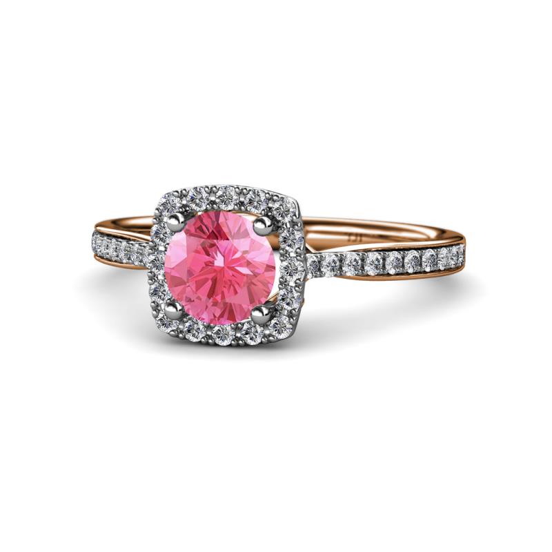 Anne Desire Pink Tourmaline and Diamond Halo Engagement Ring 