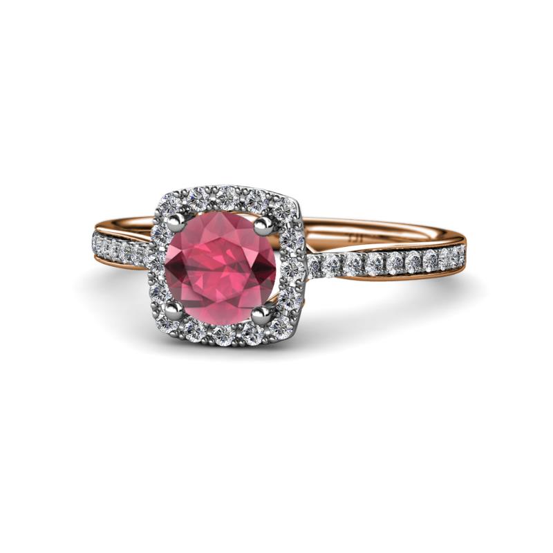 Anne Desire Rhodolite Garnet and Diamond Halo Engagement Ring 