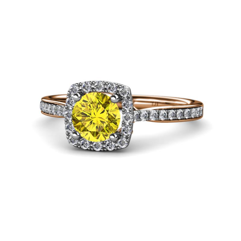 Anne Desire Yellow and White Diamond Halo Engagement Ring 