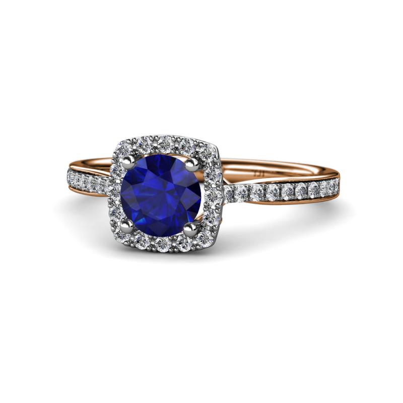 Anne Desire Blue Sapphire and Diamond Halo Engagement Ring 