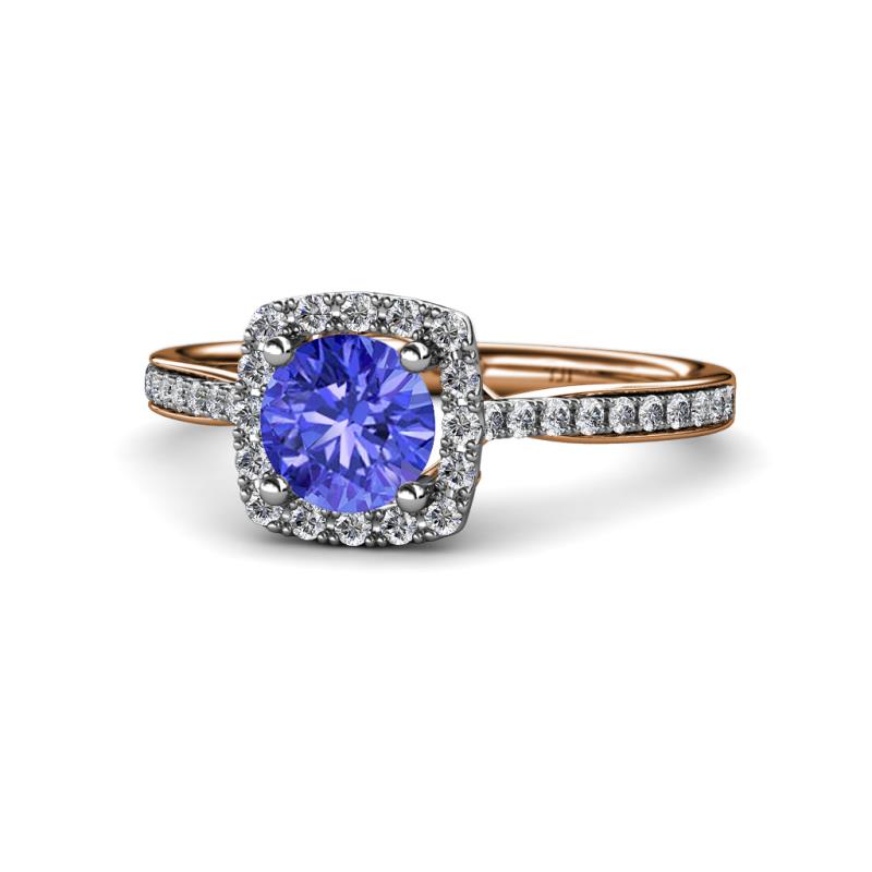 Anne Desire Tanzanite and Diamond Halo Engagement Ring 