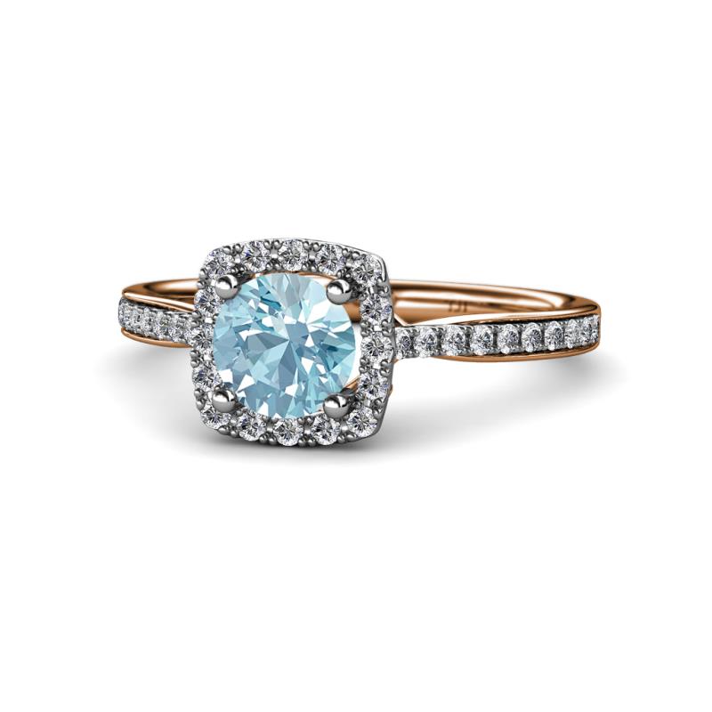Anne Desire Aquamarine and Diamond Halo Engagement Ring 