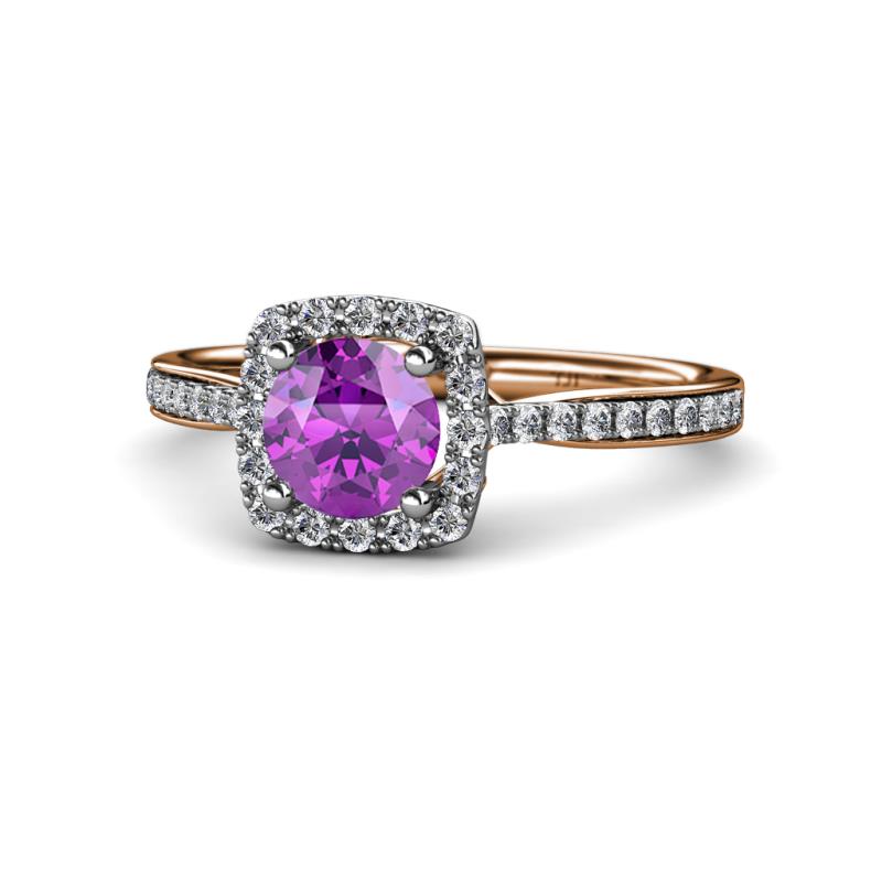 Anne Desire Amethyst and Diamond Halo Engagement Ring 