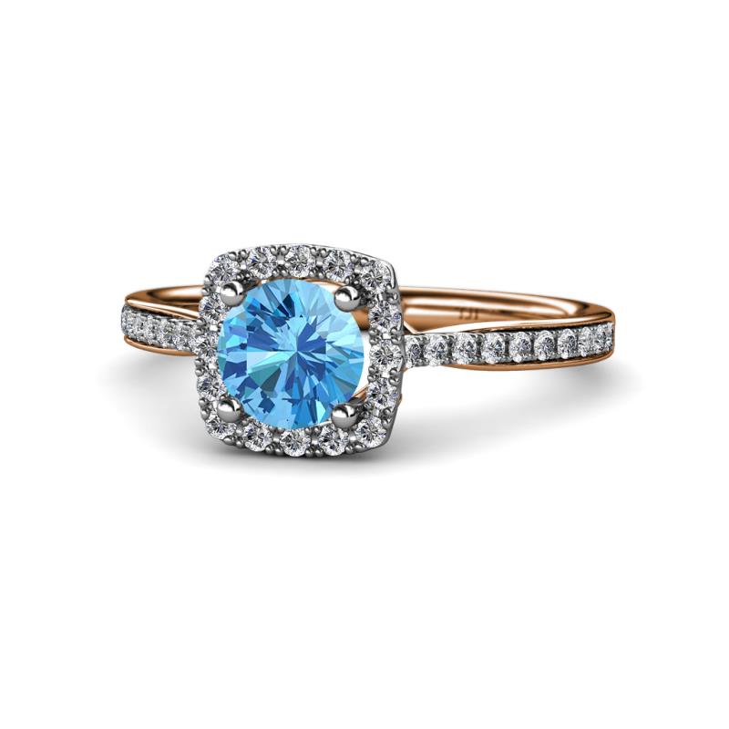 Anne Desire Blue Topaz and Diamond Halo Engagement Ring 