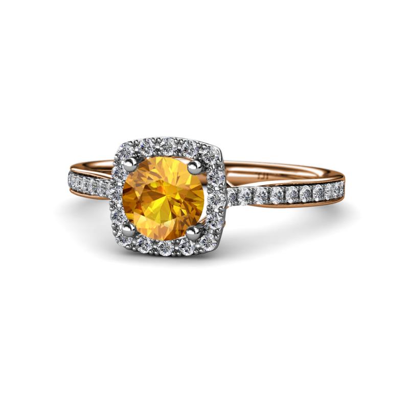 Anne Desire Citrine and Diamond Halo Engagement Ring 