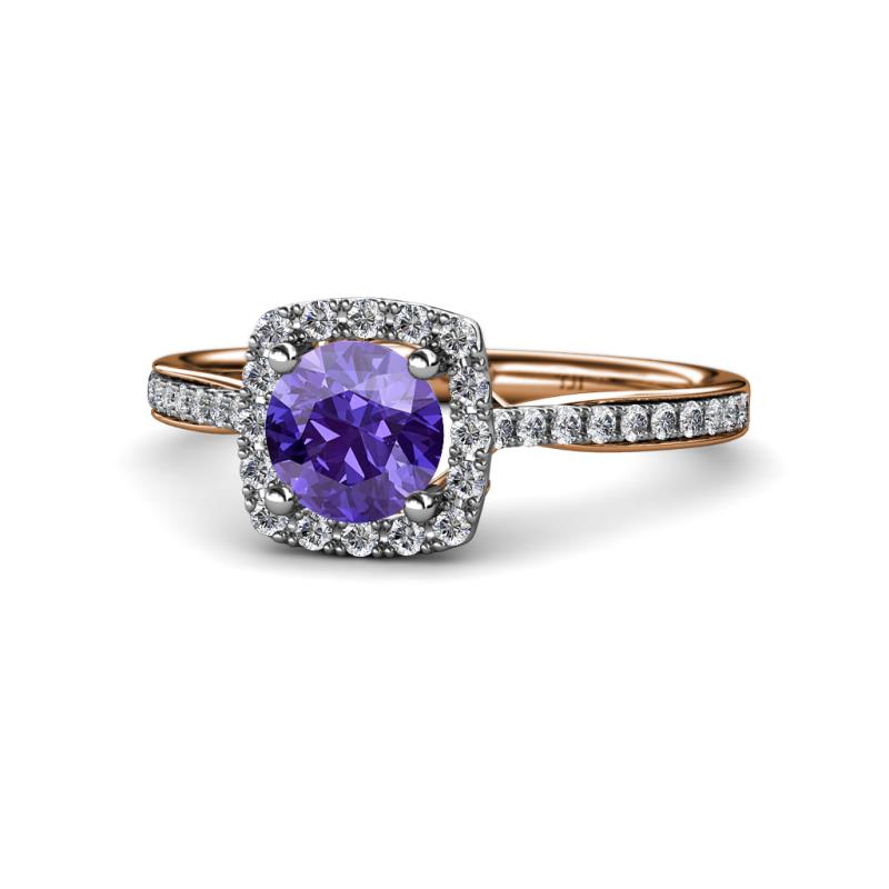 Anne Desire Iolite and Diamond Halo Engagement Ring 