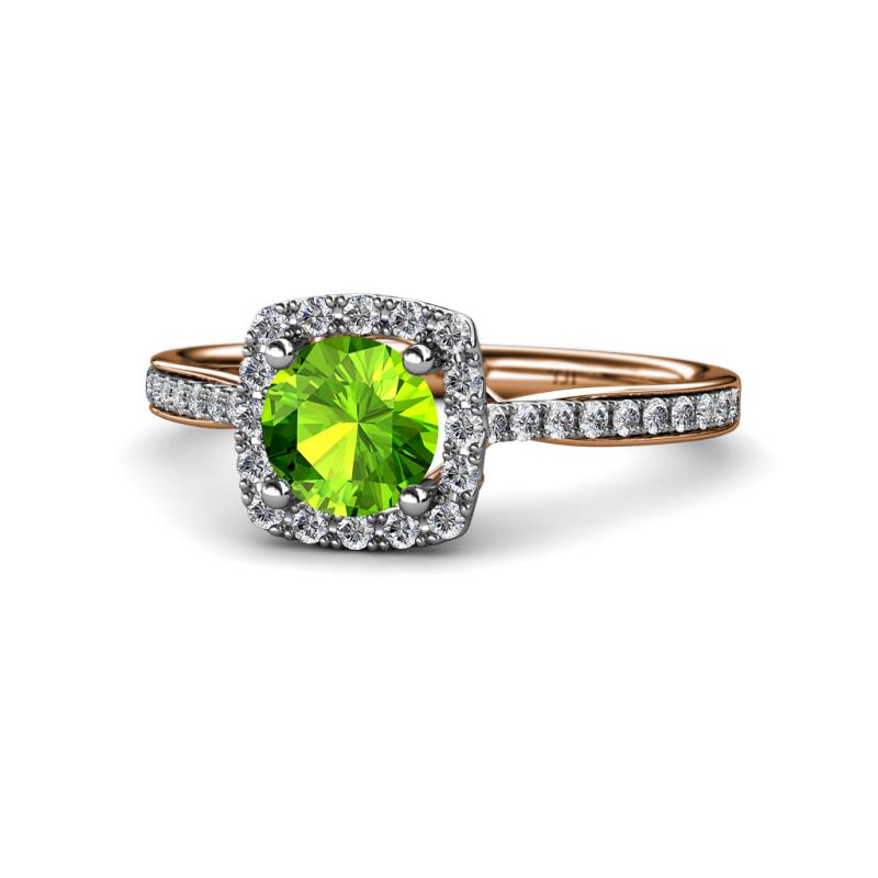 Anne Desire Peridot and Diamond Halo Engagement Ring 