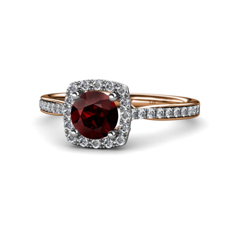 Anne Desire Red Garnet and Diamond Halo Engagement Ring 