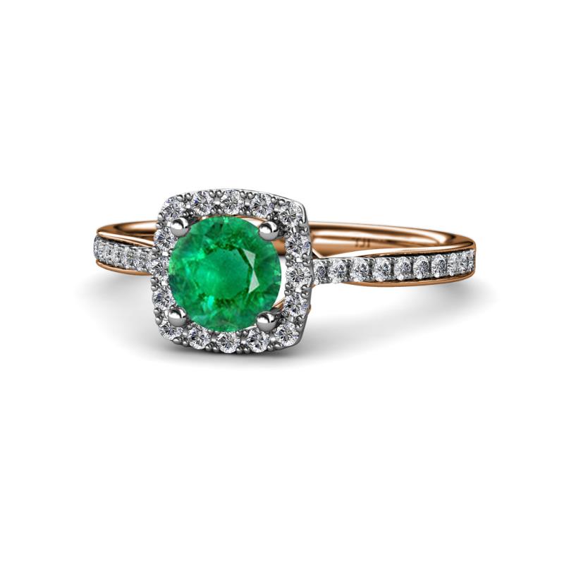 Anne Desire Emerald and Diamond Halo Engagement Ring 