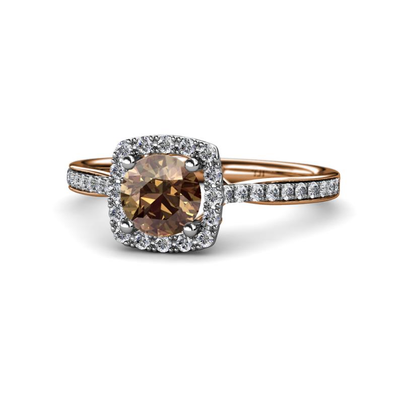Anne Desire Smoky Quartz and Diamond Halo Engagement Ring 