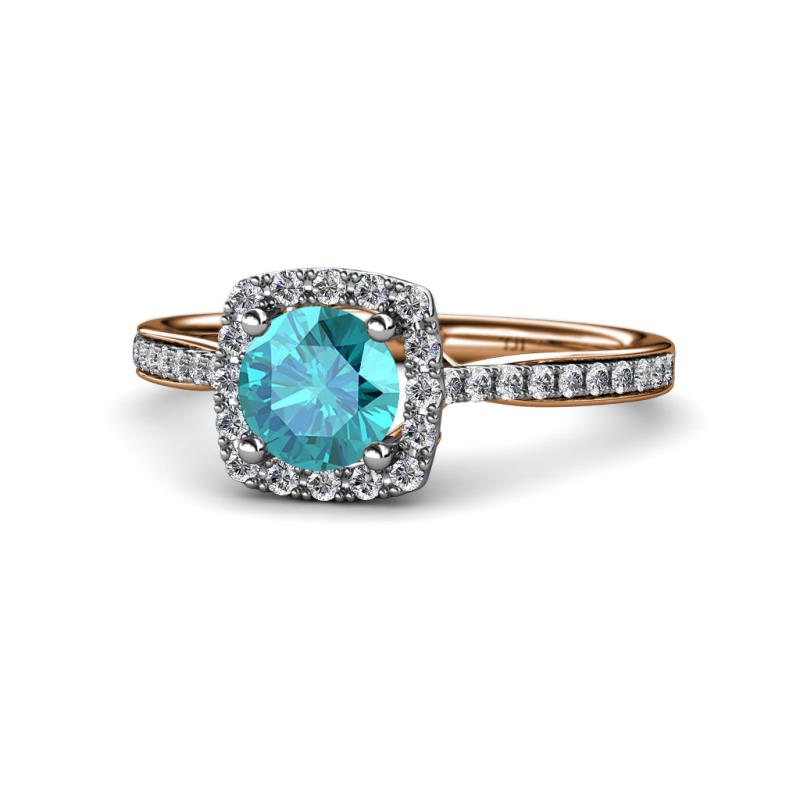 Anne Desire London Blue Topaz and Diamond Halo Engagement Ring 