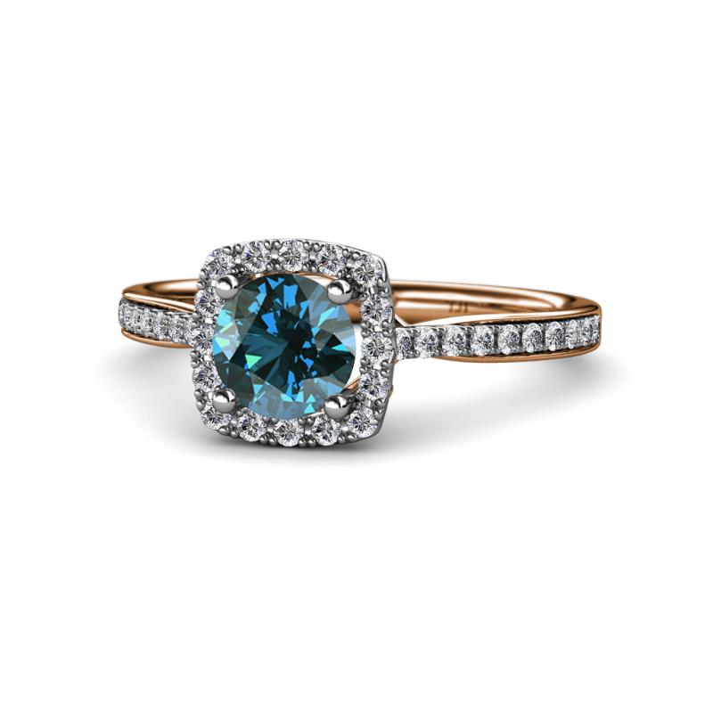 Anne Desire Blue and White Diamond Halo Engagement Ring 