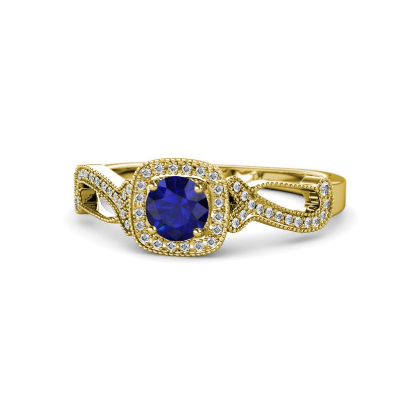 Amy Desire 1.40 ctw Blue Sapphire Round (6.00 mm) & Natural Diamond Round (1.10 mm) Swirl Halo Engagement Ring 