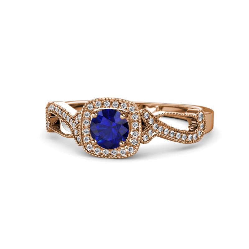 Amy Desire 1.40 ctw Blue Sapphire Round (6.00 mm) & Natural Diamond Round (1.10 mm) Swirl Halo Engagement Ring 