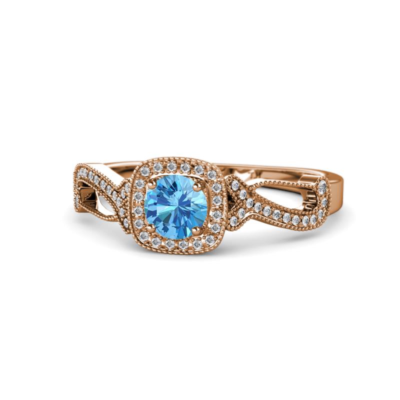 Amy Desire 1.20 ctw Blue Topaz Round (6.50 mm) & Natural Diamond Round (1.10 mm) Swirl Halo Engagement Ring 