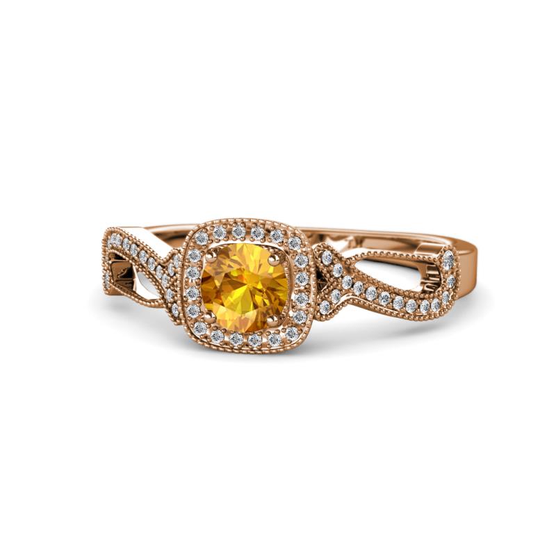 Amy Desire 1.12 ctw Citrine Round (6.50 mm) & Natural Diamond Round (1.10 mm) Swirl Halo Engagement Ring 