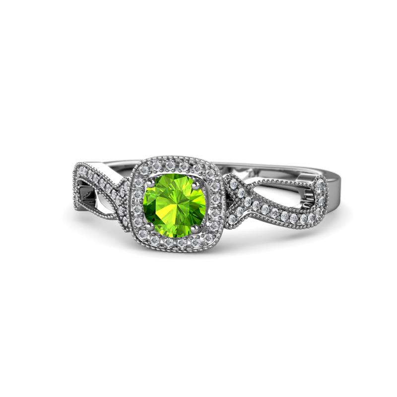 Amy Desire 1.35 ctw Peridot Round (6.50 mm) & Natural Diamond Round (1.10 mm) Swirl Halo Engagement Ring 