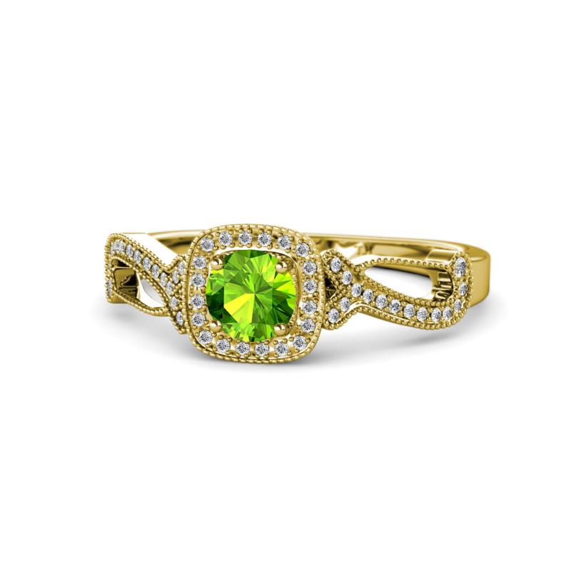 Amy Desire 1.35 ctw Peridot Round (6.50 mm) & Natural Diamond Round (1.10 mm) Swirl Halo Engagement Ring 