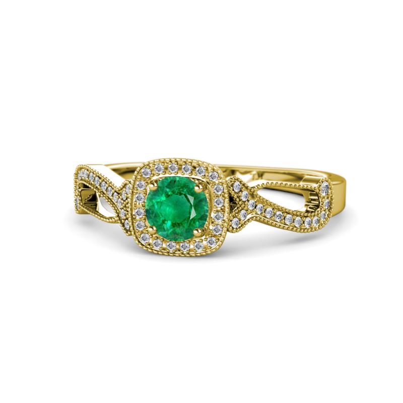 Amy Desire 1.05 ctw Emerald Round (6.00 mm) & Natural Diamond Round (1.10 mm) Swirl Halo Engagement Ring 