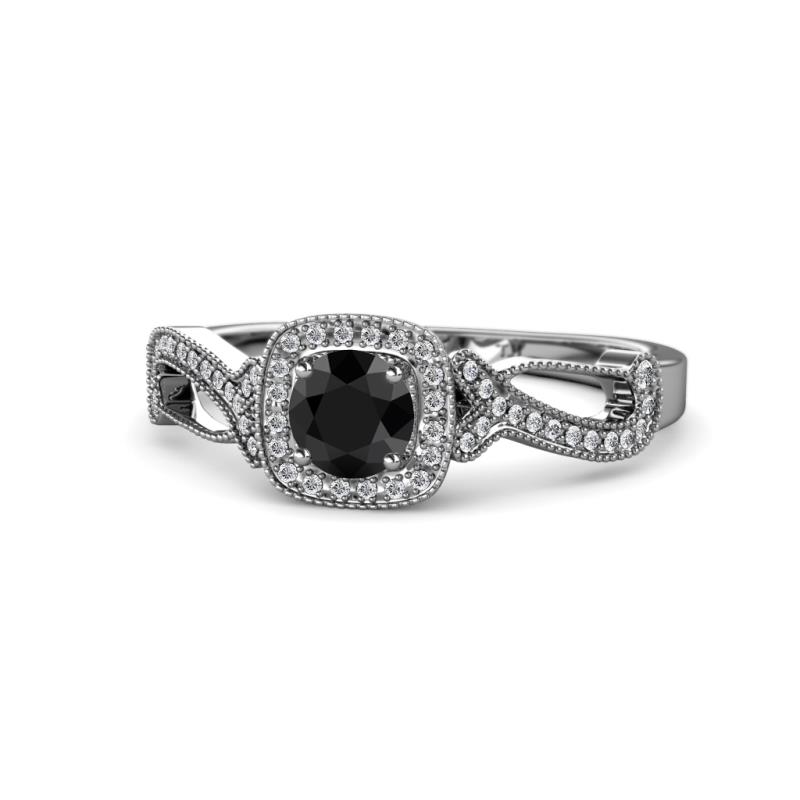 Amy Desire 1.25 ctw Black Diamond Round (6.00 mm) & Natural Diamond Round (1.10 mm) Swirl Halo Engagement Ring 