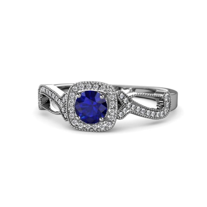 Amy Desire 1.40 ctw Blue Sapphire Round (6.00 mm) & Natural Diamond Round (1.10 mm) Swirl Halo Engagement Ring 