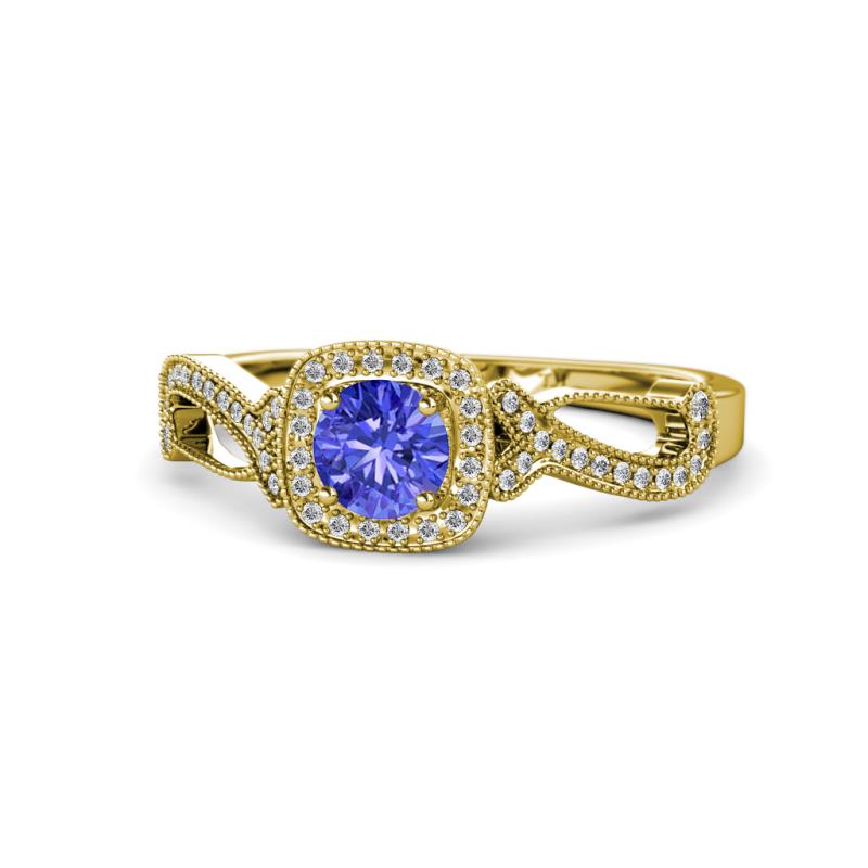 Amy Desire 1.17 ctw Tanzanite Round (6.50 mm) & Natural Diamond Round (1.10 mm) Swirl Halo Engagement Ring 