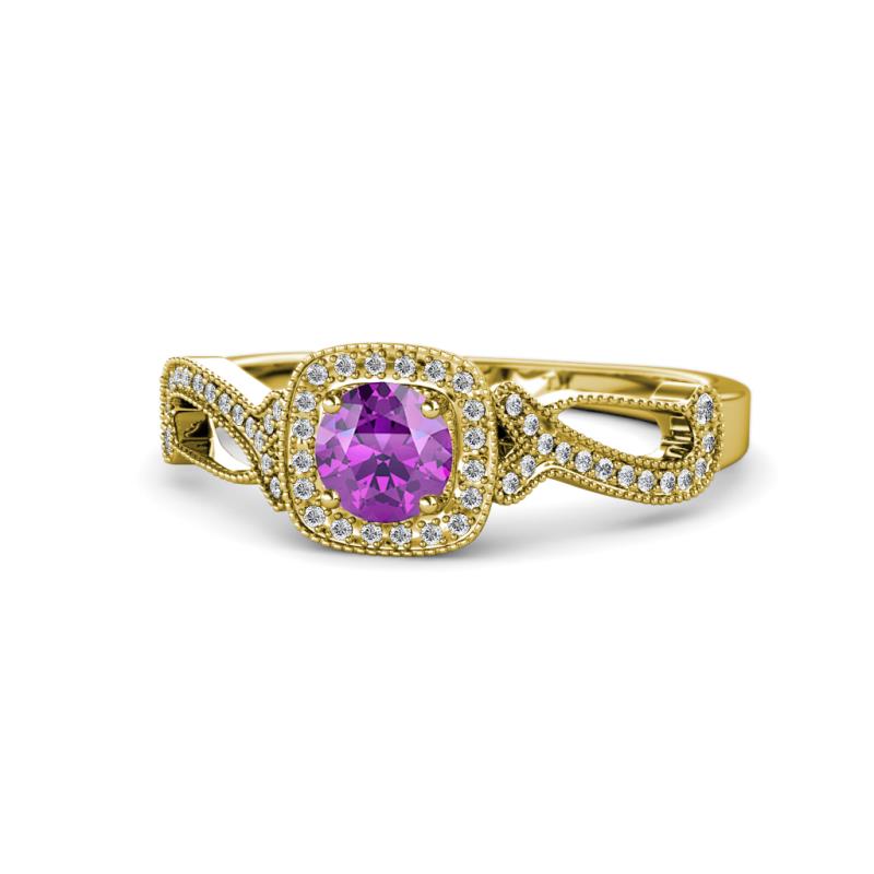 Amy Desire 1.12 ctw Amethyst Round (6.50 mm) & Natural Diamond Round (1.10 mm) Swirl Halo Engagement Ring 