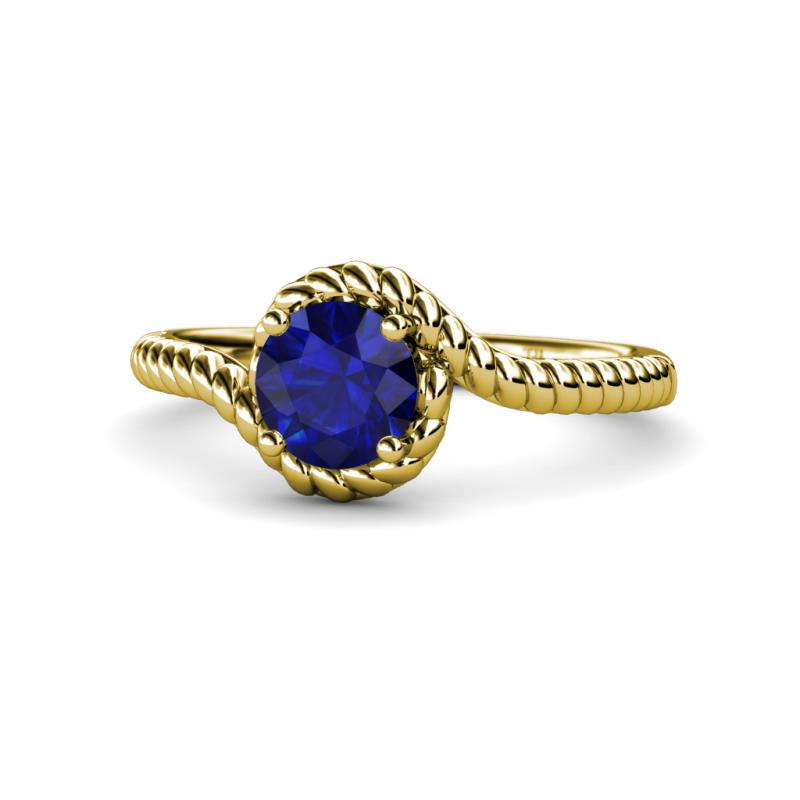 Aerin Desire 6.00 mm Round Blue Sapphire Bypass Solitaire Engagement Ring 