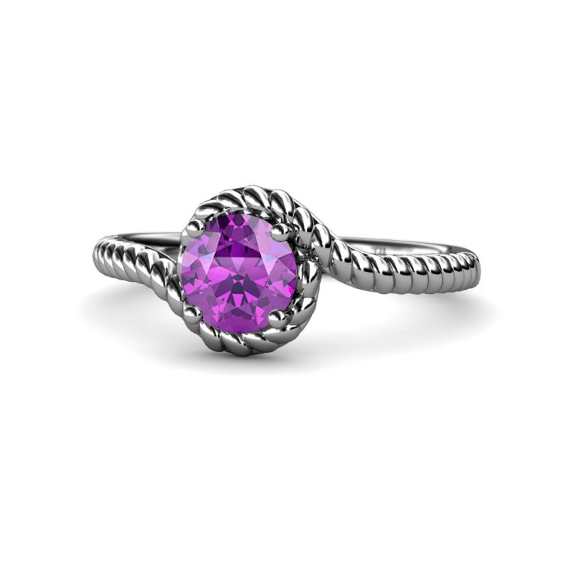 Aerin Desire 6.50 mm Round Amethyst Bypass Solitaire Engagement Ring 