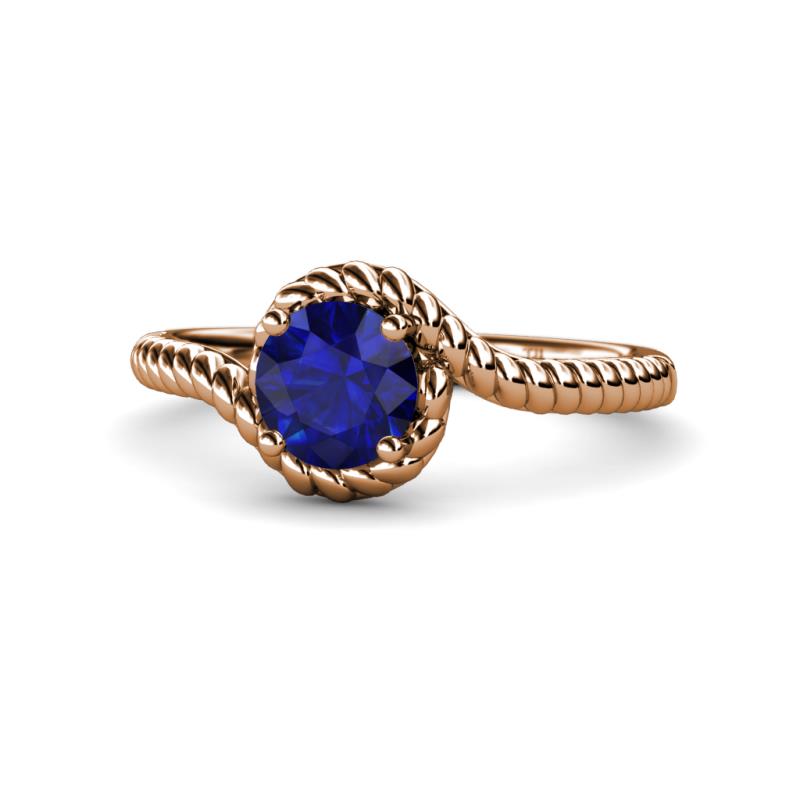 Aerin Desire 6.00 mm Round Blue Sapphire Bypass Solitaire Engagement Ring 