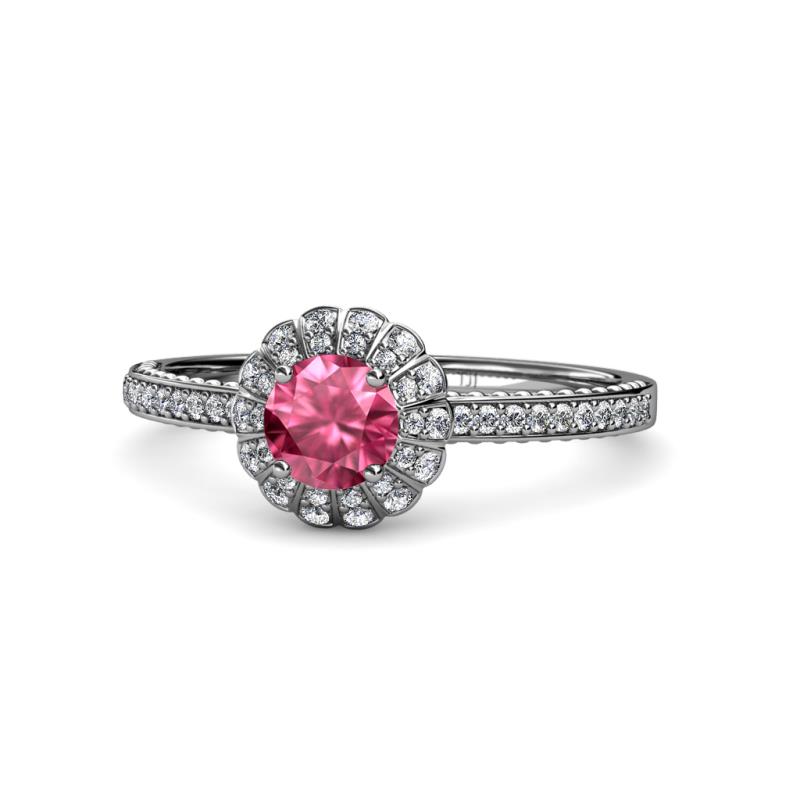 Jolie Signature Pink Tourmaline and Diamond Floral Halo Engagement Ring 