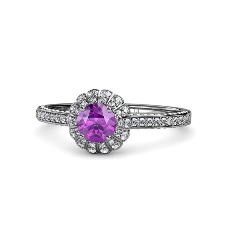 Jolie Signature Amethyst and Diamond Floral Halo Engagement Ring 