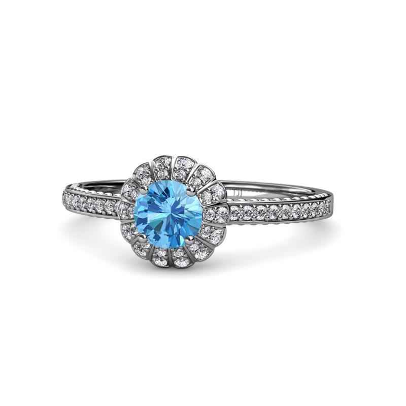 Jolie Signature Blue Topaz and Diamond Floral Halo Engagement Ring 