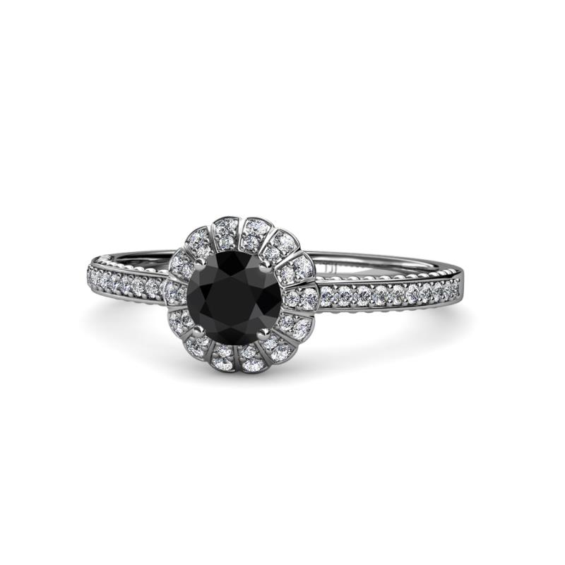 Jolie Signature Black and White Diamond Floral Halo Engagement Ring 