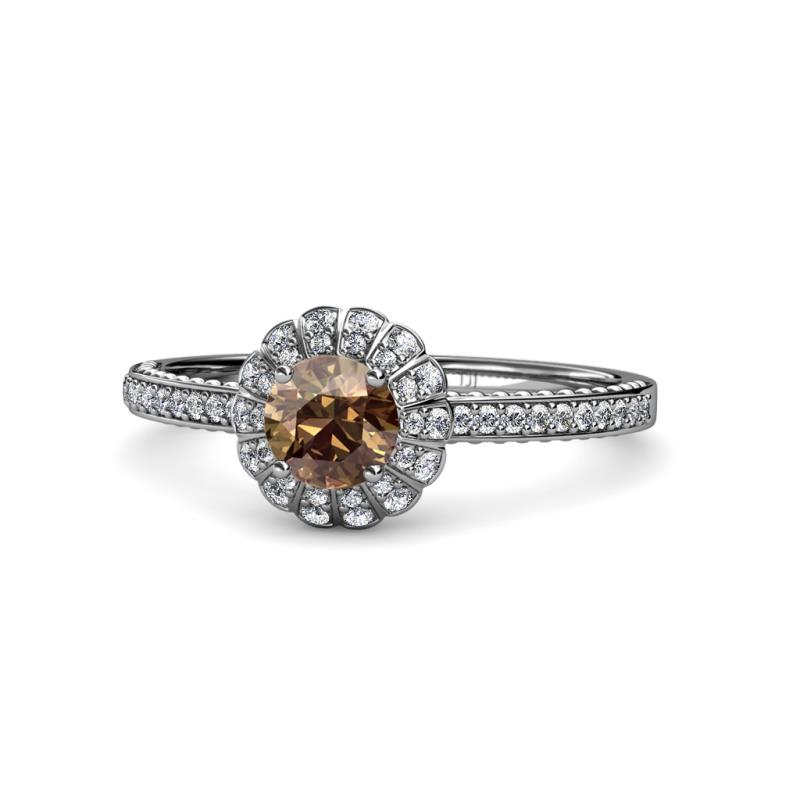 Jolie Signature Smoky Quartz and Diamond Floral Halo Engagement Ring 