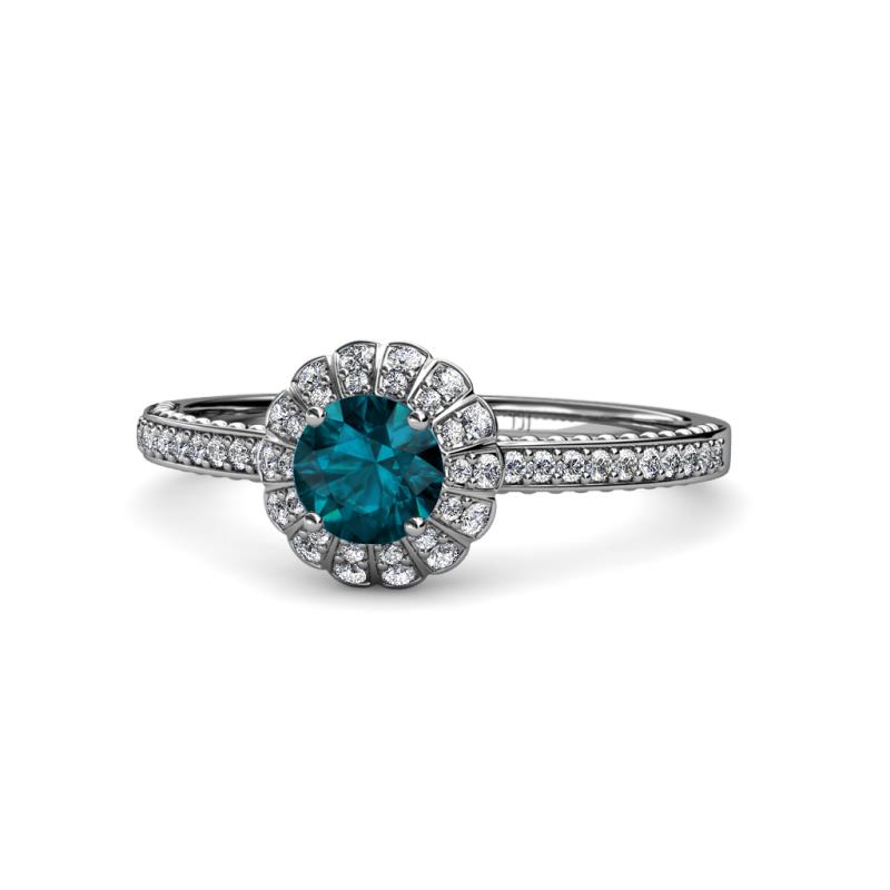 Jolie Signature London Blue Topaz and Diamond Floral Halo Engagement Ring 