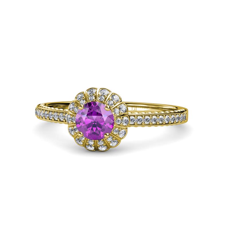 Jolie Signature Amethyst and Diamond Floral Halo Engagement Ring 