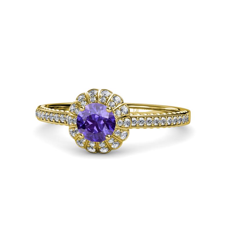 Jolie Signature Iolite and Diamond Floral Halo Engagement Ring 