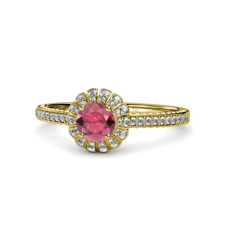 Jolie Signature Rhodolite Garnet and Diamond Floral Halo Engagement Ring 
