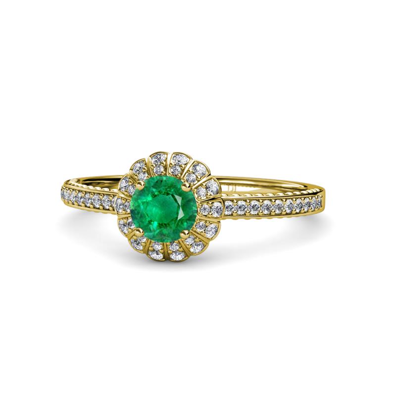 Jolie Signature Emerald and Diamond Floral Halo Engagement Ring 