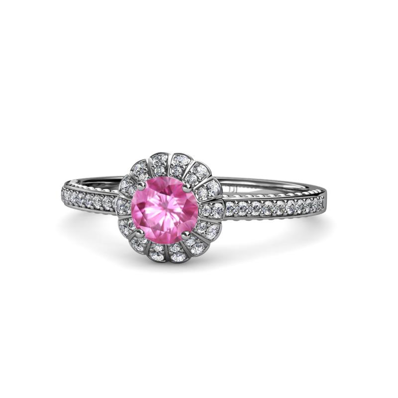 Jolie Signature Lab Created Pink Sapphire and Diamond Floral Halo Engagement Ring 