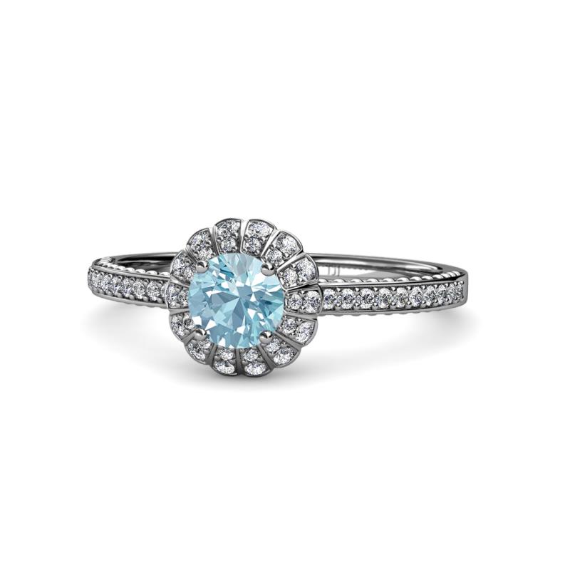 Jolie Signature Aquamarine and Diamond Floral Halo Engagement Ring 